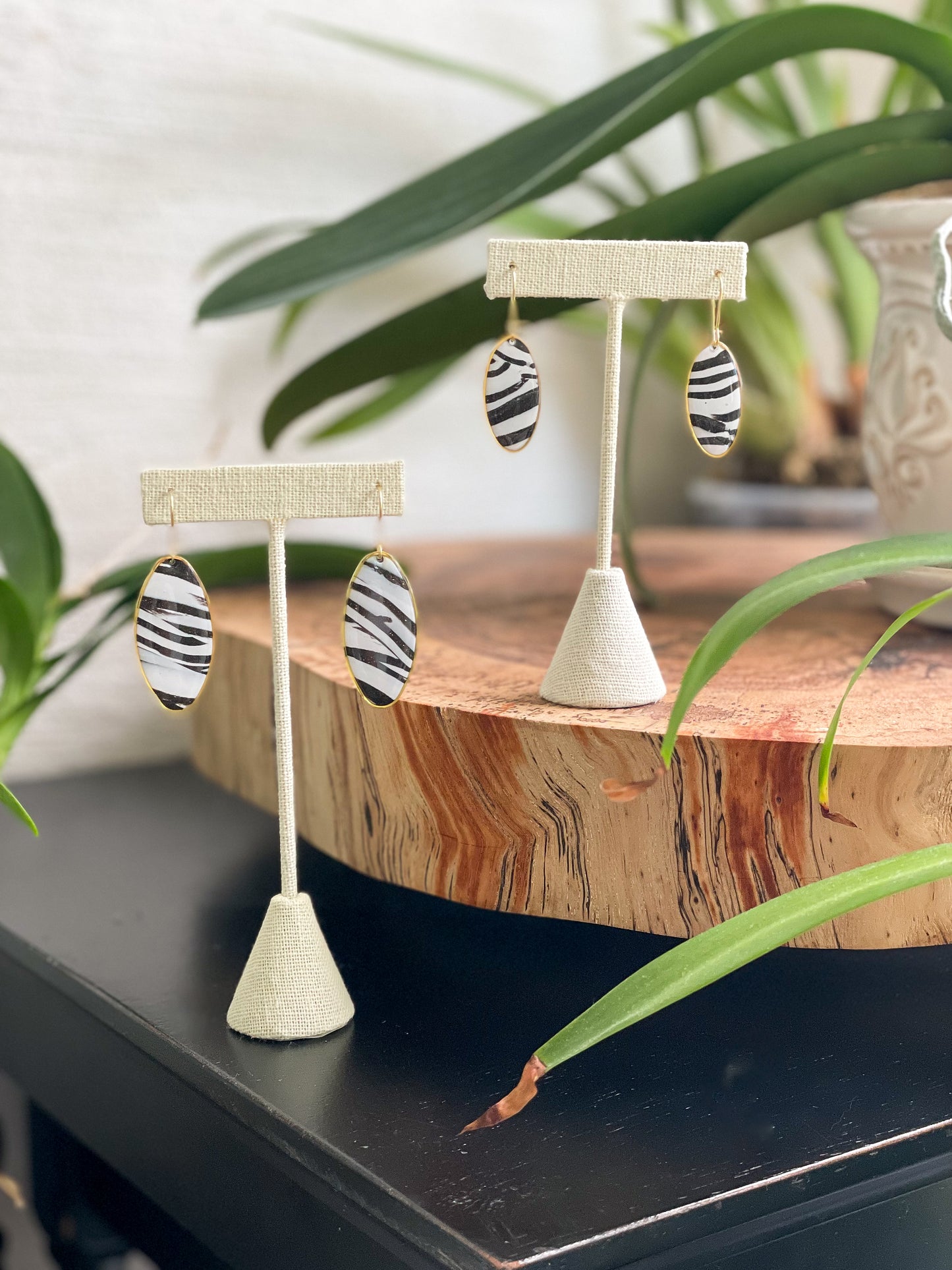 Large Zebra Oval Dangles