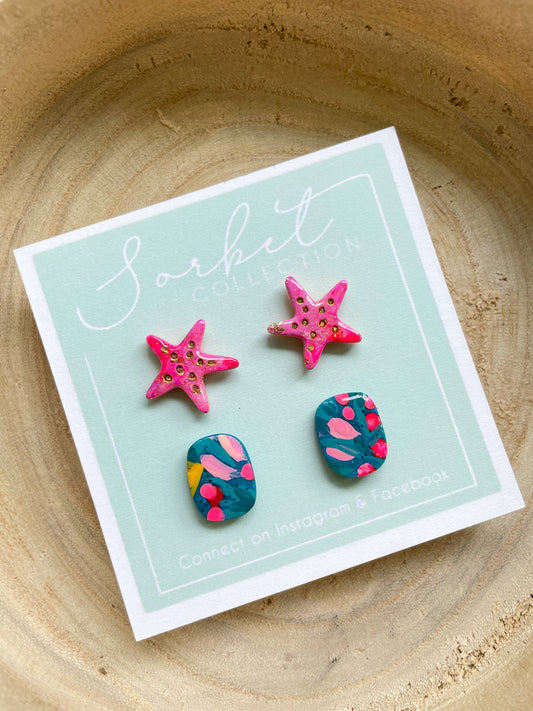 Pink Starfish Stud Duo