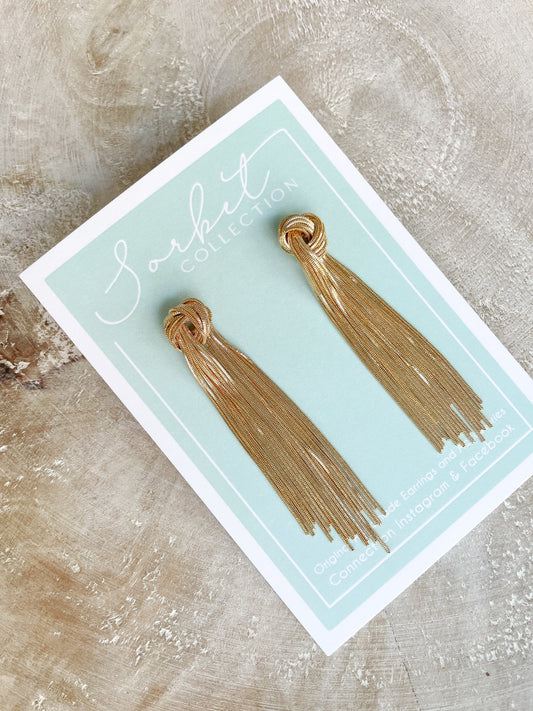 Long Gold Knot Earrings