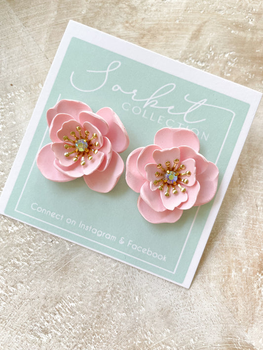 Pink Peony Studs